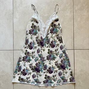 Val Mode Lingerie Cream Floral Slip Dress USA Made Size S